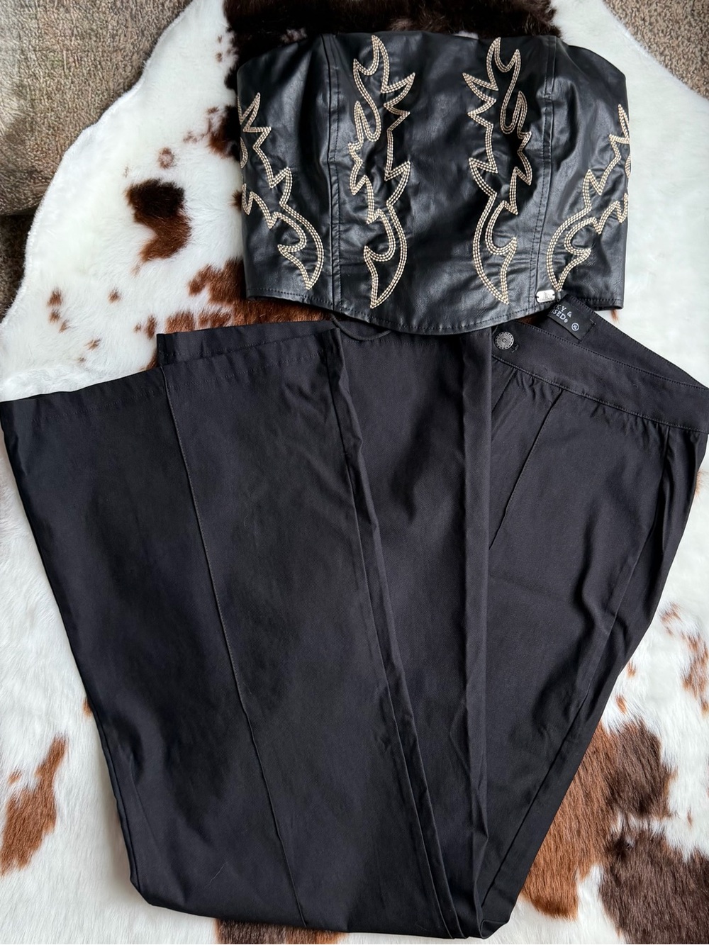 NWT Faux Leather Corset Top & High-Waisted Flare Pants Set